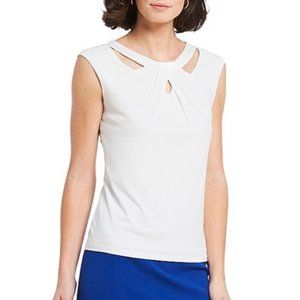 Kasper Knit Jersey Cut-Out Twist Crew Neck Sleeveless Shell